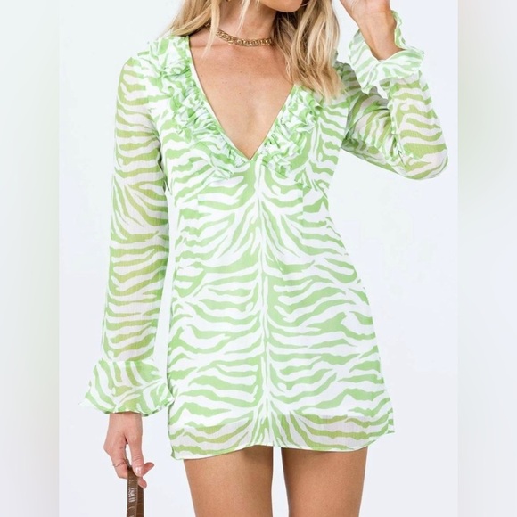Princess Polly Dresses & Skirts - Princess Polly Nostalgia Green and White Mini Dress